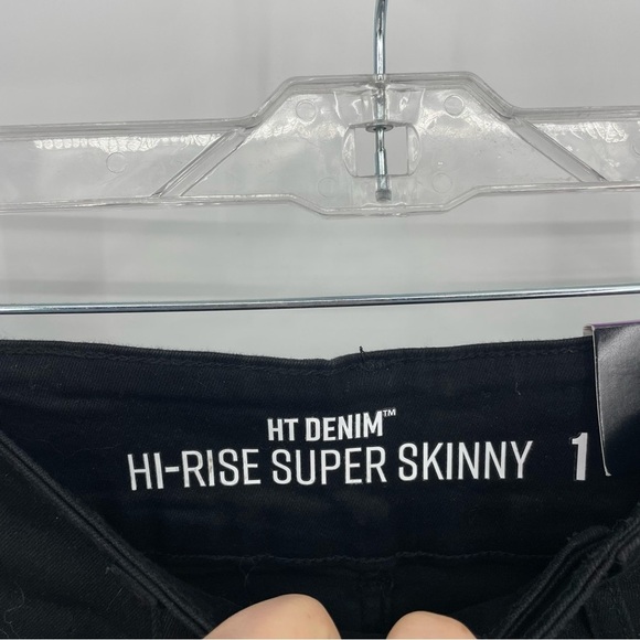 HT DENIM DURA STITCH CONSTRUCTION HI-RISE SUPER SKINNY JEANS BLACK SIZE 1 NWT - Picture 3 of 9